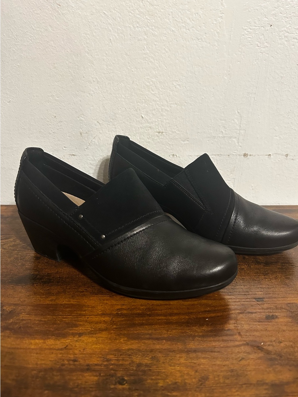 Clarks Black Low Heel Slip-On Loafers